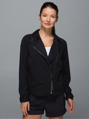 Lululemon Athletics Black Asymmetric Zip Bomber Jacket Sz 6